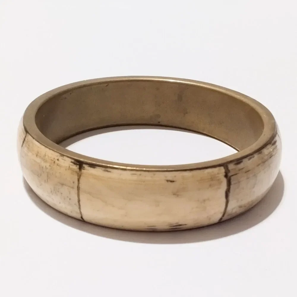 Vintage Brass Inlay Cream Organic Material Bangle Bracelet Boho